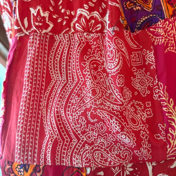 Henna Patchwork Red Maxi Skirt 100% Cotton Bohemian Hippie Flowy Floral Size L - Picture 7 of 10